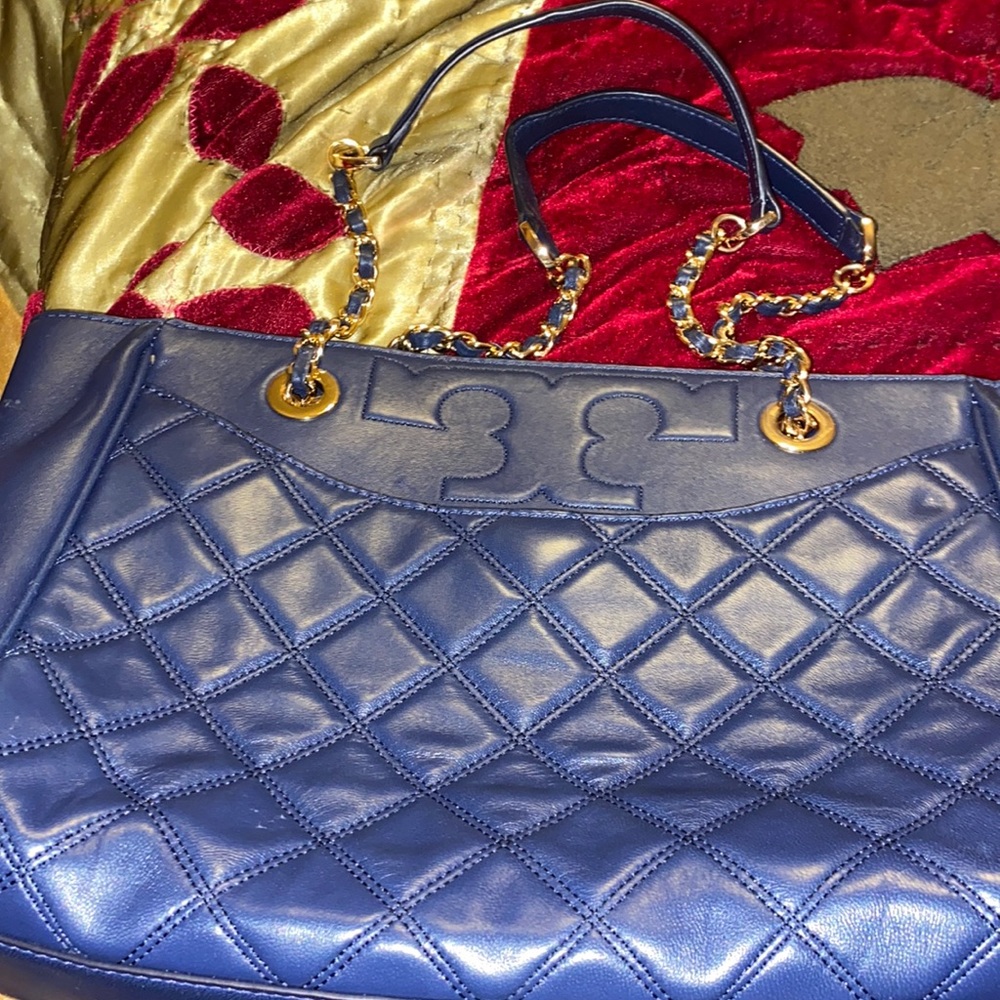 Tory Burch navy blue leather handbag